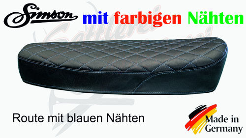 Simson seat cover - black route with blue stitching